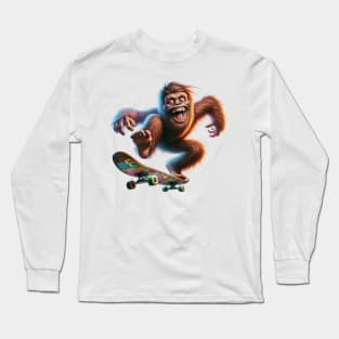 Sasquatch Skateboarding | Bigfoot Skating and Smiling on a Skateboard Long Sleeve T-Shirt